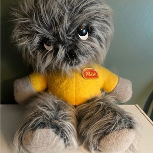 Plush Stuffed Animal Vintage 23” Mac Shaggy Dog , Bear , Grey, Plastic Eyes